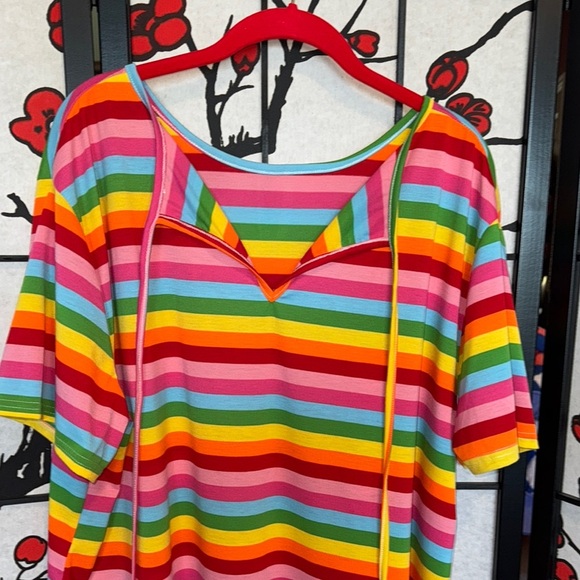 SHEIN 1XL Plus Size High Low High Bow Rainbow Stripe Short Sleeve Tee Shirt - Picture 7 of 12